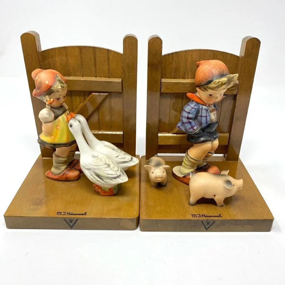GOEBEL MI HUMMEL GOOSE GIRL FARM BOY BOOKENDS Vintage Rare